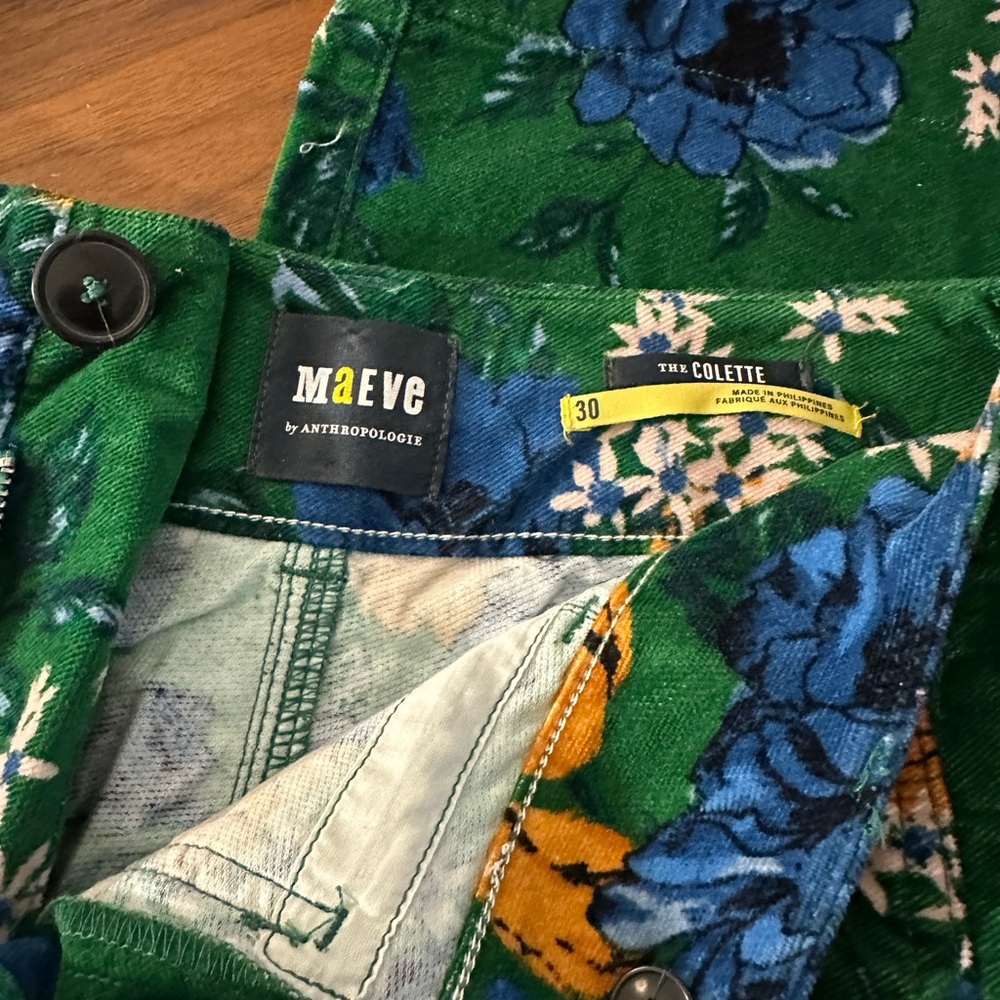 Maeve Colette Corduroy Pants with Blue and Yellow Floral Design